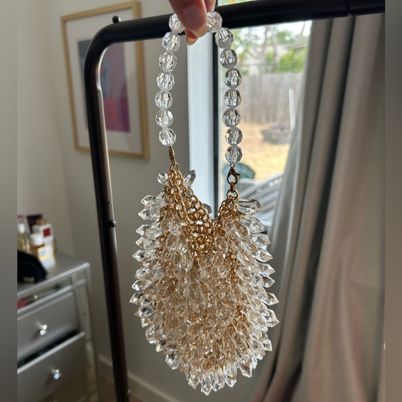 Tear Drop Crystal and Gold Chain Link Mini Handbag with Crystal Bead Handle NWOT - Picture 6 of 9